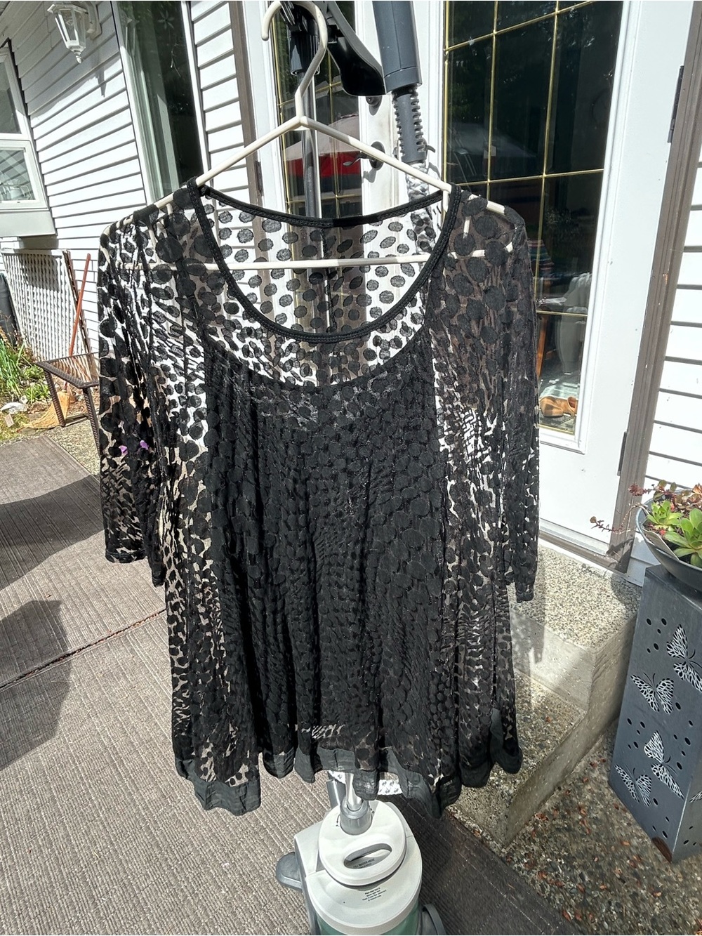 Black Sheer Lace Polka-Dot Tunic overlay with camisole